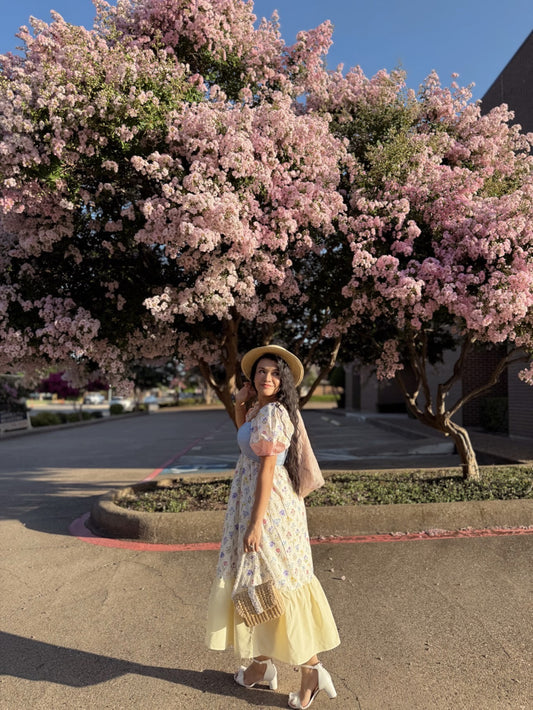 Floral Bouquet Puff Sleeve Tiered Dress ๐ธ