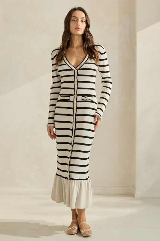 Striped Knit Dress With Ruffle ๐ค