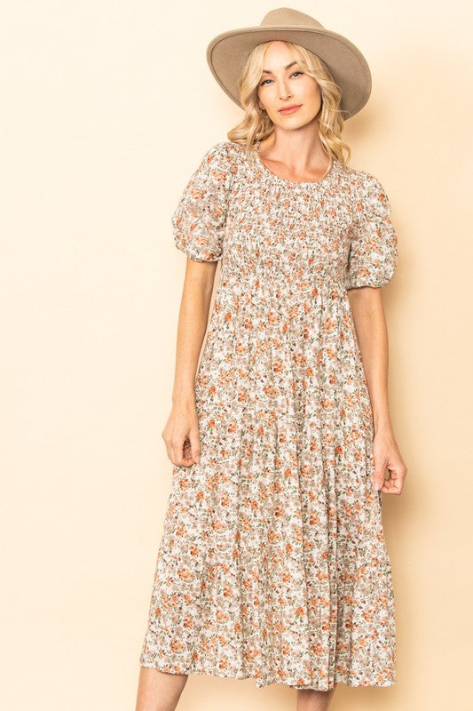 FLORAL PUFF SLEEVES MIDI
DRESS