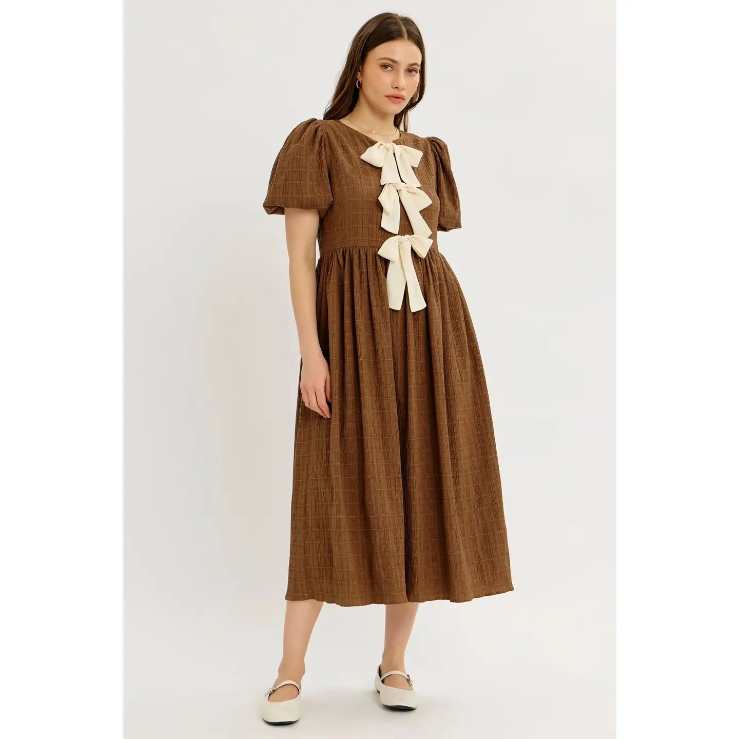 Midi Dress with Bubble Slv & Bow