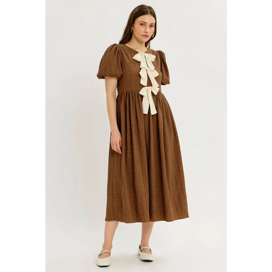 Midi Dress with Bubble Slv & Bow