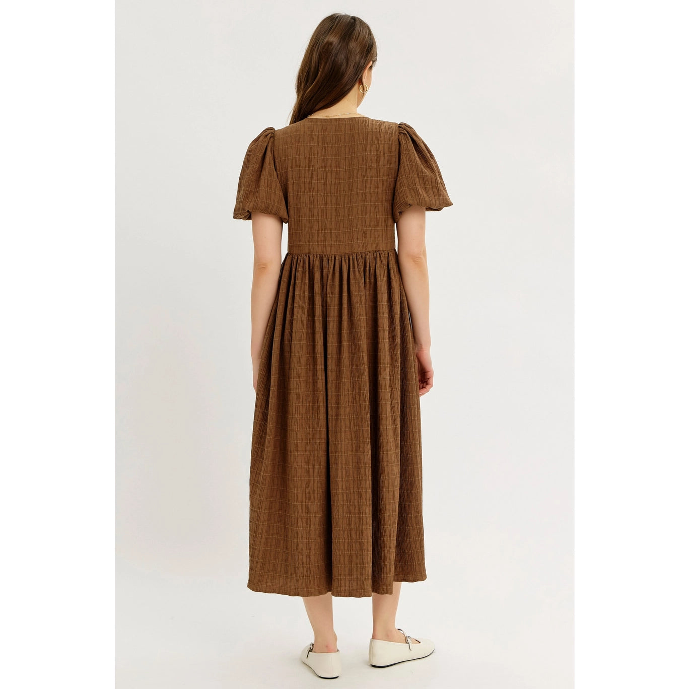 Midi Dress with Bubble Slv & Bow