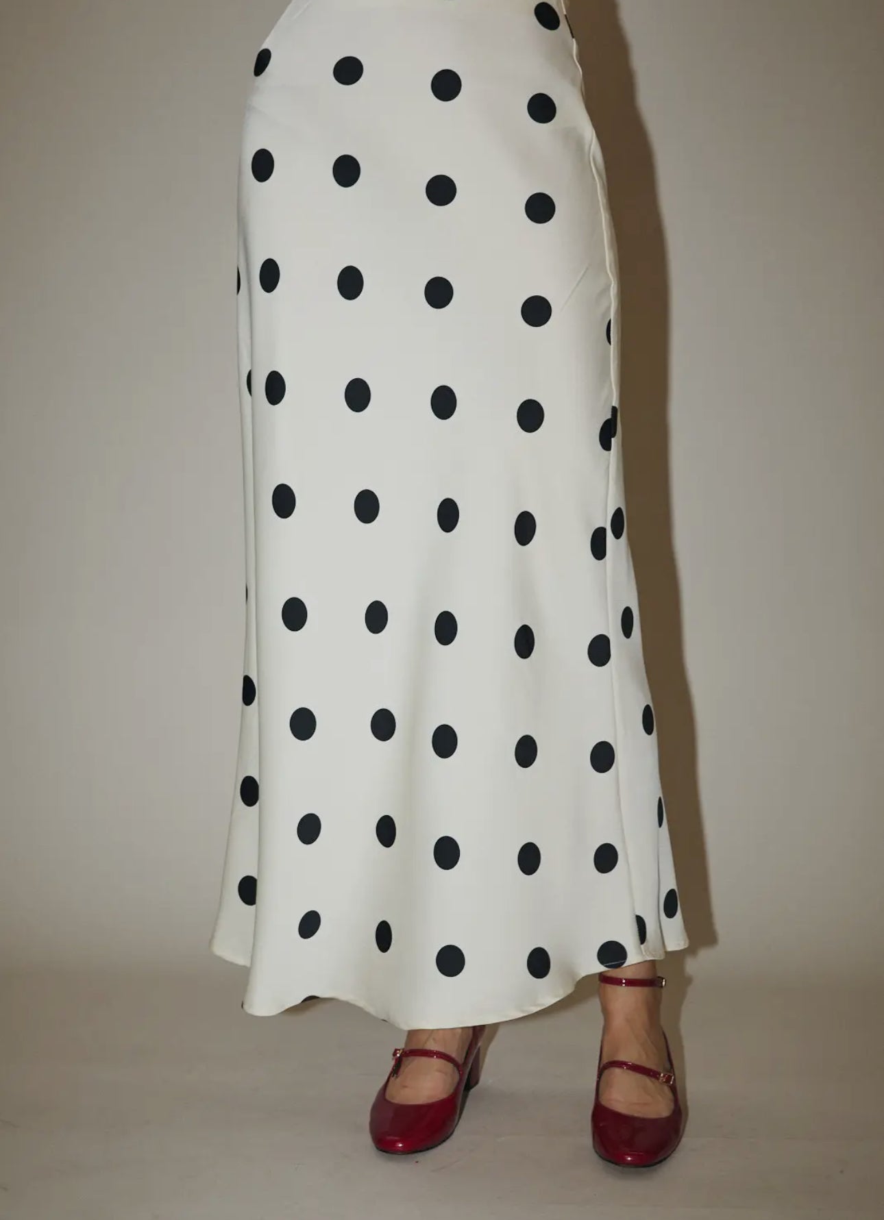 Satin Midi Skirt with Elastic Waist 
Polka Dot