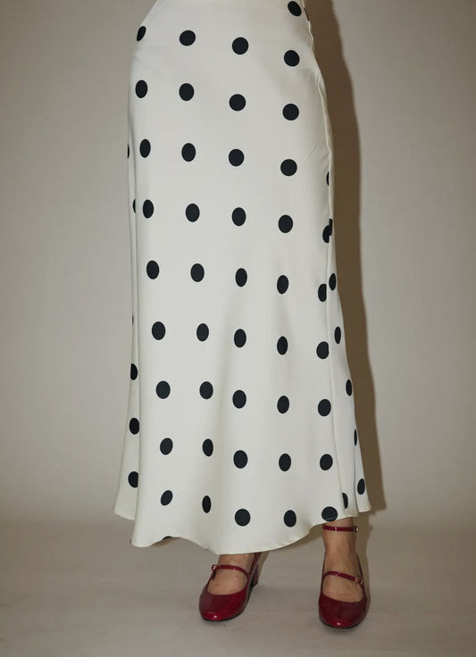 Satin Midi Skirt with Elastic Waist 
Polka Dot